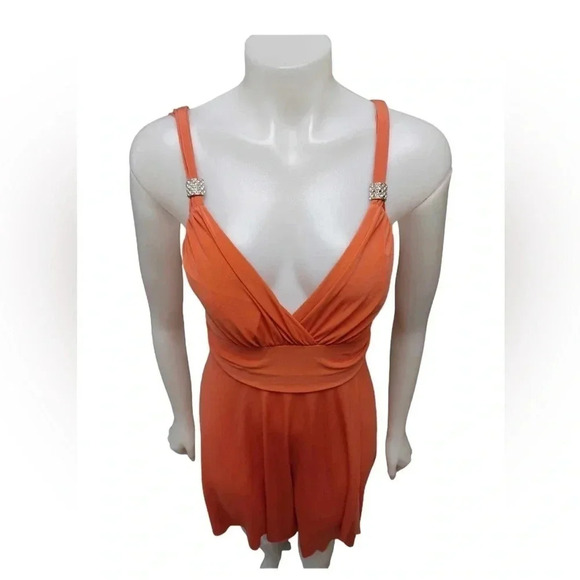 Le Chateau Formal Coral Sleeveless Midi Wrap Dress  Size Medium - Picture 3 of 10